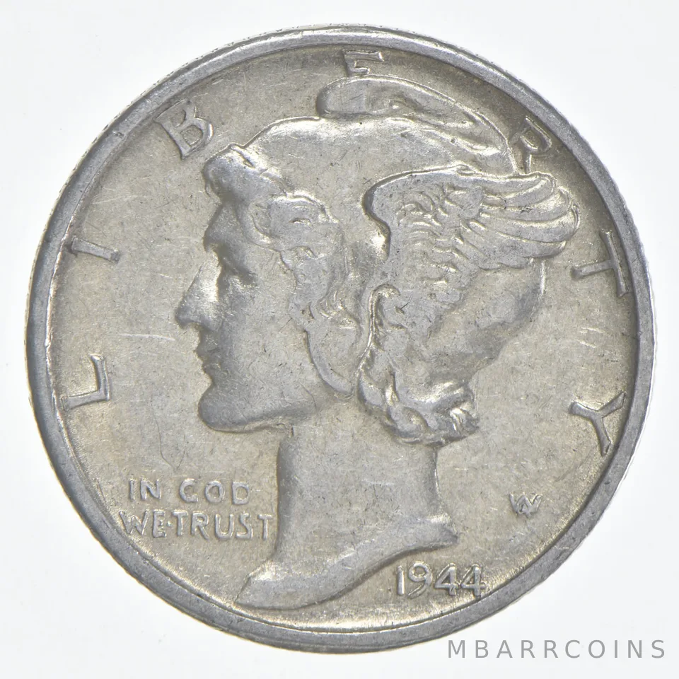 1944-S Mercury Dime 90% Silver AU Almost Unc