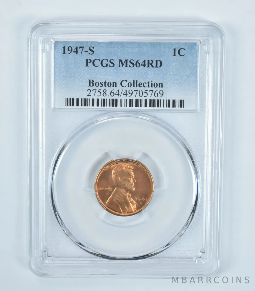 1947-S Lincoln Wheat Cent Boston Collection MS64 RD PCGS Blue Label