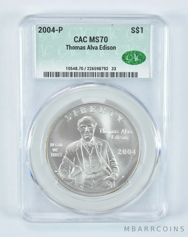 2004-P Thomas Edison Commemorative Silver Dollar MS70 CAC CACg