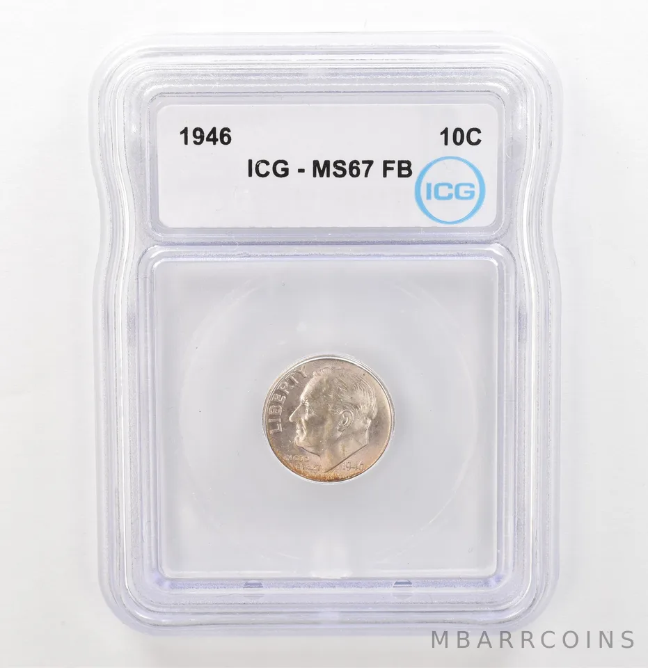 1946 Roosevelt Dime MS67 FB ICG Beautiful Tone Reverse *3922