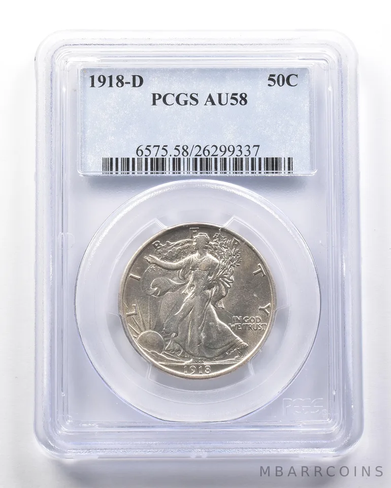 1918-D Walking Liberty Half Dollar AU58 PCGS *8313