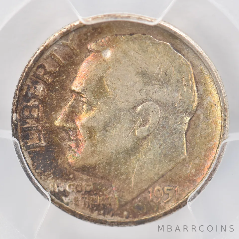 1951 Roosevelt Dime VF25 PCGS Beautiful Tone *0792
