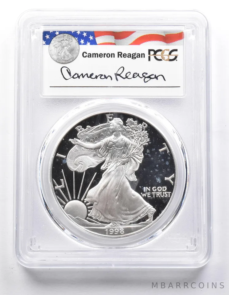 PR69DCAM 1998-P American Silver Eagle Legacy Cameron Reagan Signed PCGS a6458