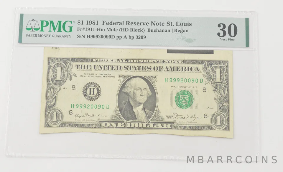 VF30 1981 $1 FRN St. Louis - FR#1911-HM Mule (HD Block) - PMG *6607