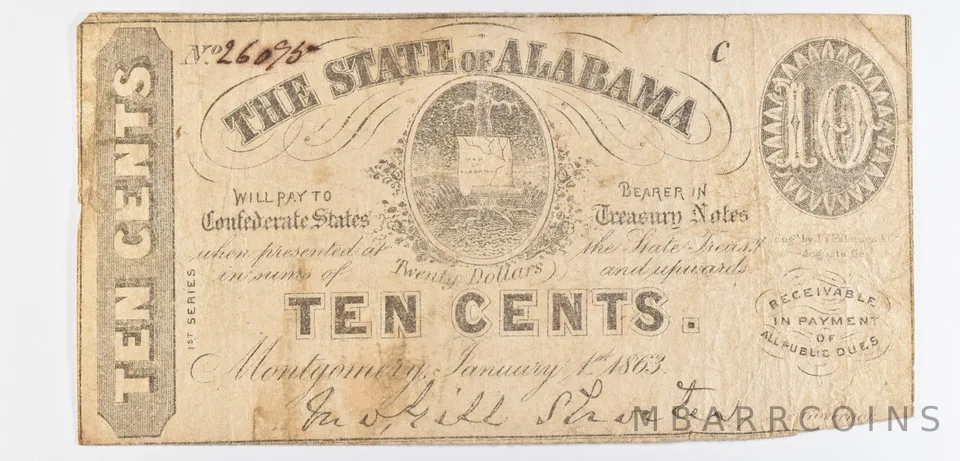 1863 10 Cents Alabama Obsolete Note *8620