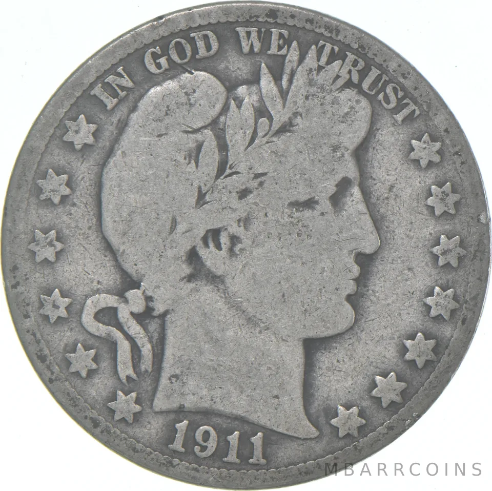 1911-S Barber Half Dollar Average Circ 90% Silver
