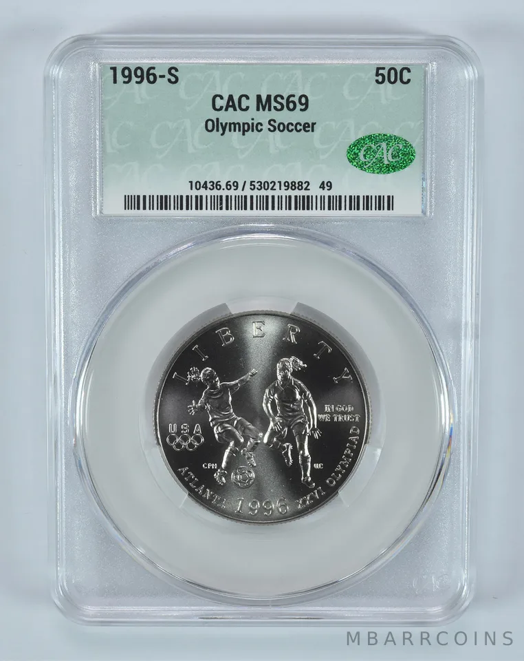 1996-S Olympic Soccer Commemorative Half Dollar MS69 CAC CACg