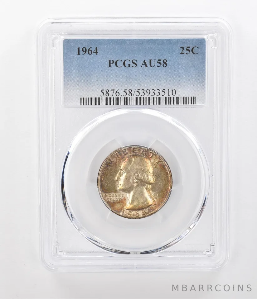 1964 Washington Quarter AU58 PCGS Beautiful Tone *1075