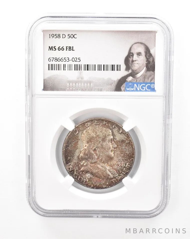 1958-D Franklin Half Dollar MS66 FBL NGC Beautiful Mint Set Tone *6766