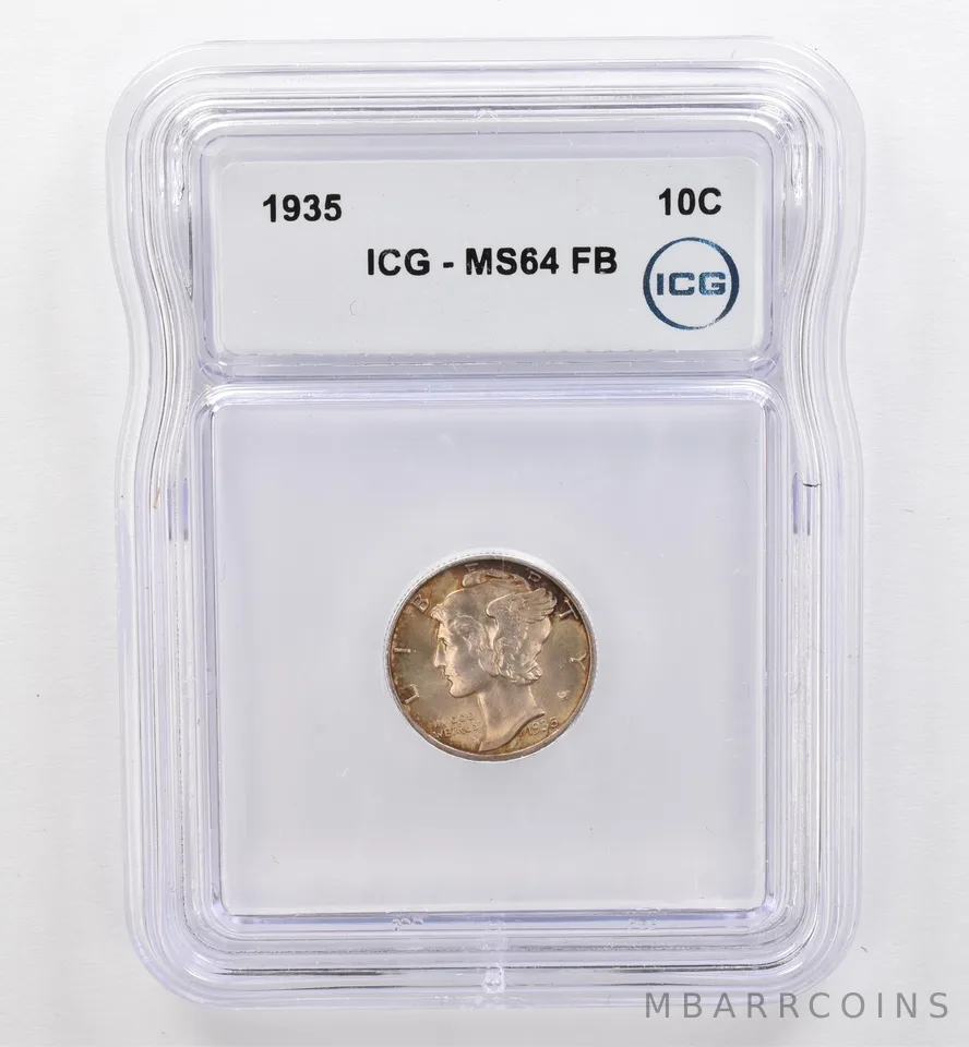 1935 Mercury Dime MS64 FB ICG Beautiful Tone *9468