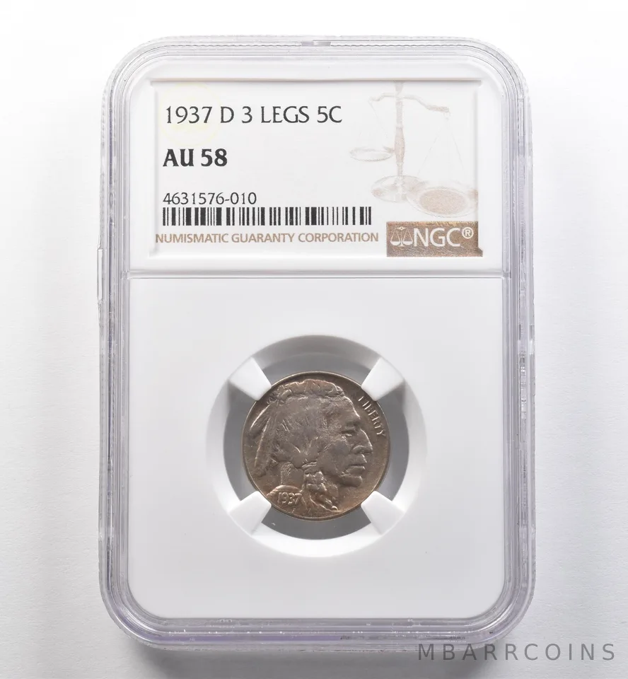 1937-D Indian Head Buffalo Nickel 3 Legs AU58 NGC *3464