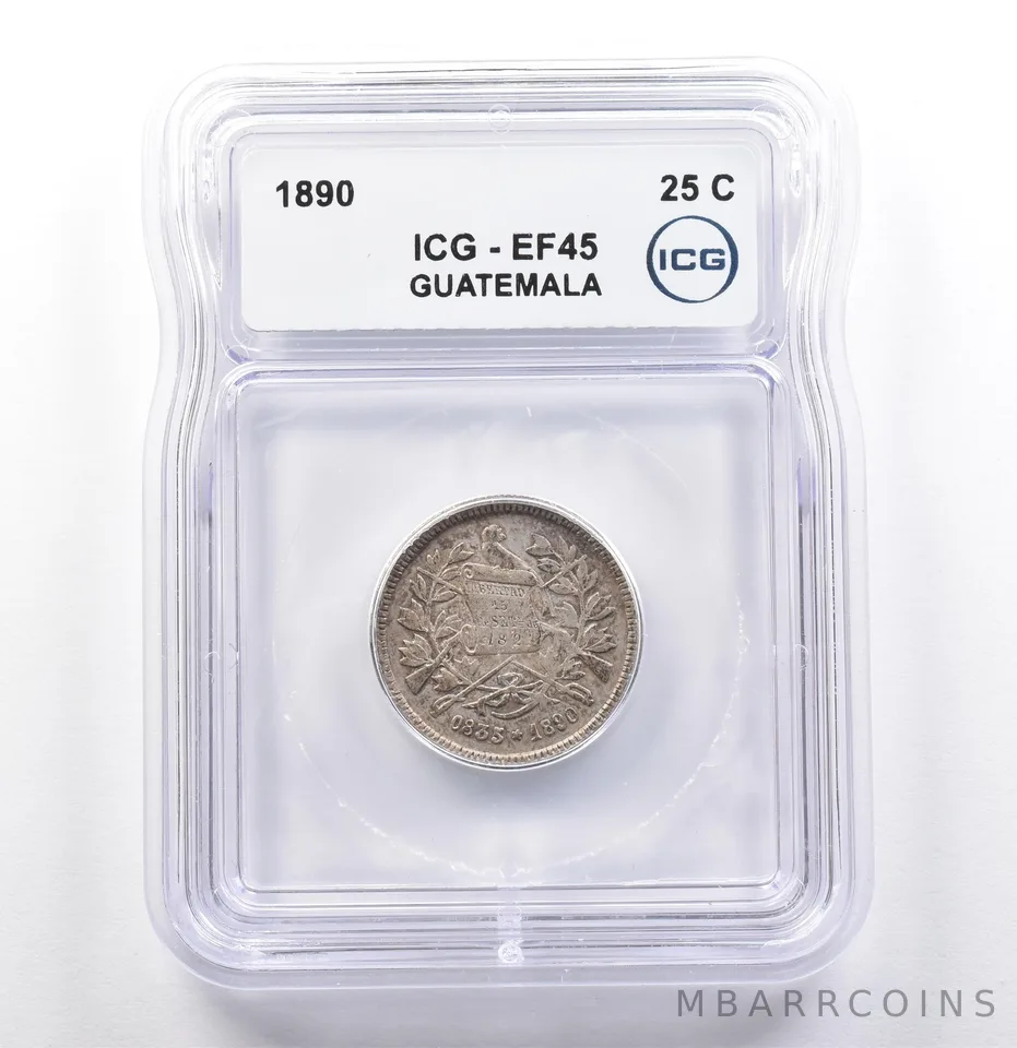 1890 Guatemala 25 Centavos EF45 ICG *9956