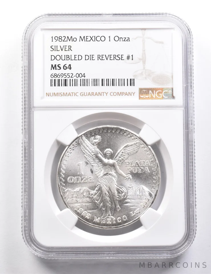 1982 Mo Mexico 1 Onza Silver Doubled Die Reverse #1 MS64 NGC Libertad *9472