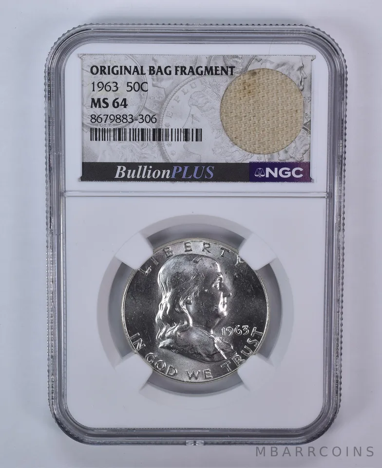 1963 Franklin Half Dollar Original Bag Fragment MS64 NGC