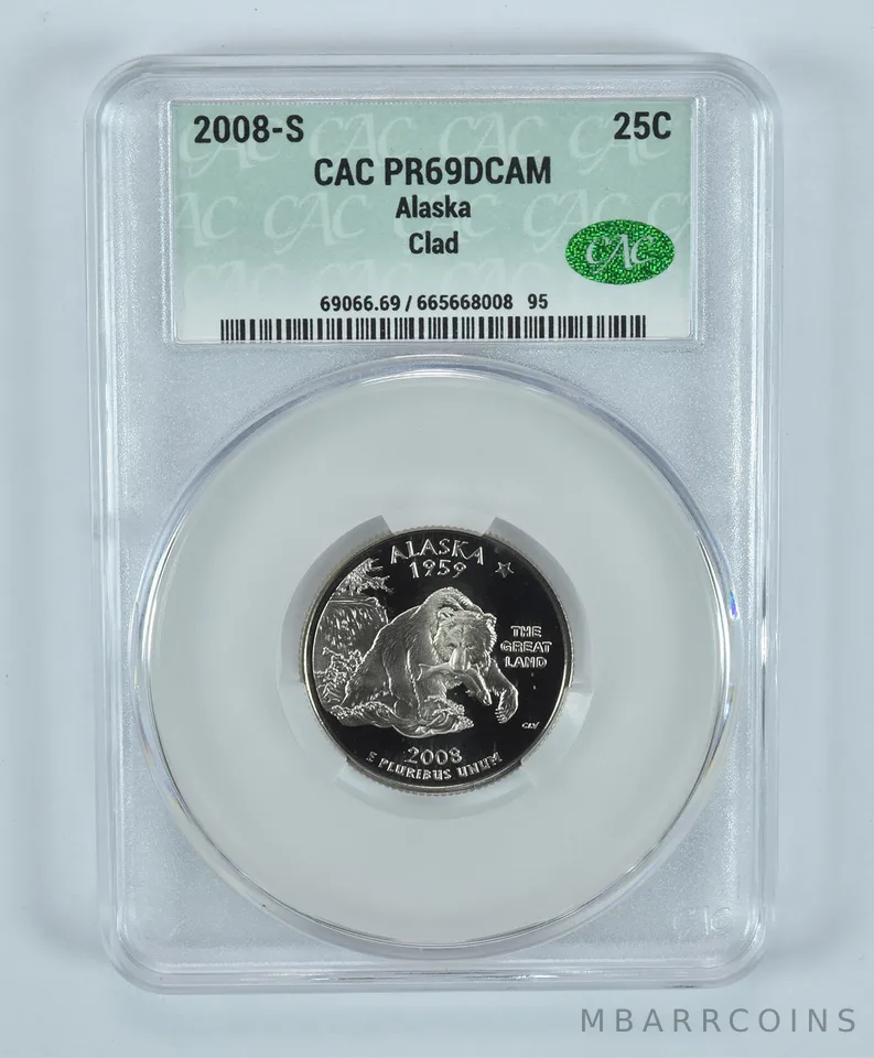 2008-S Washington State Quarter Alaska CLAD PR69 DCAM CAC CACg