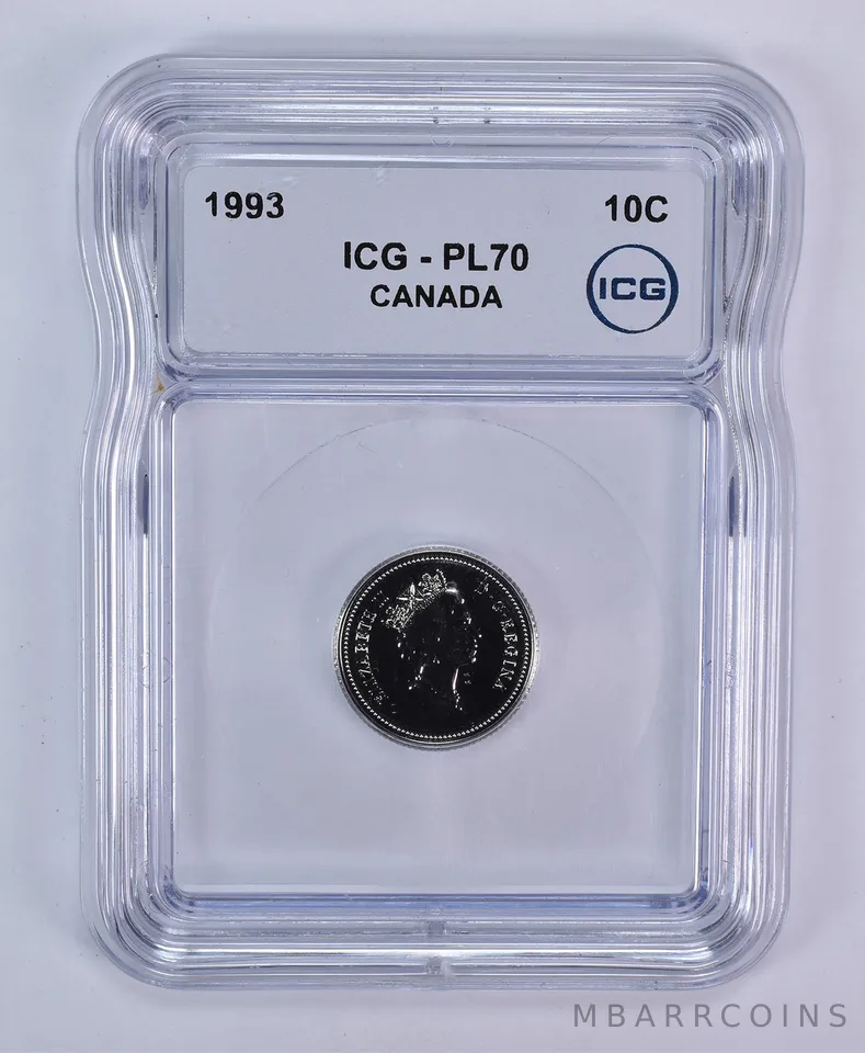 1993 Canada 10 Cents Bluenose PL70 ICG