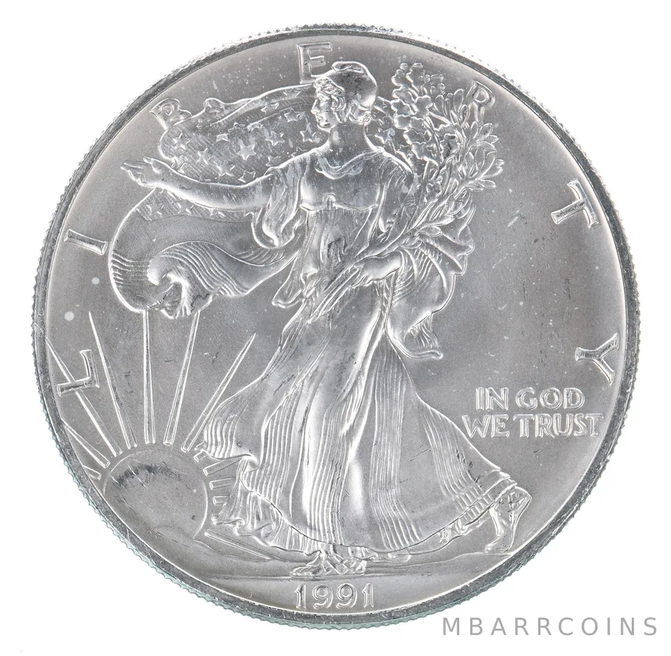Beautiful Toned - 1991 American Silver Eagle 1 Troy Oz .999 Fine Silver *109