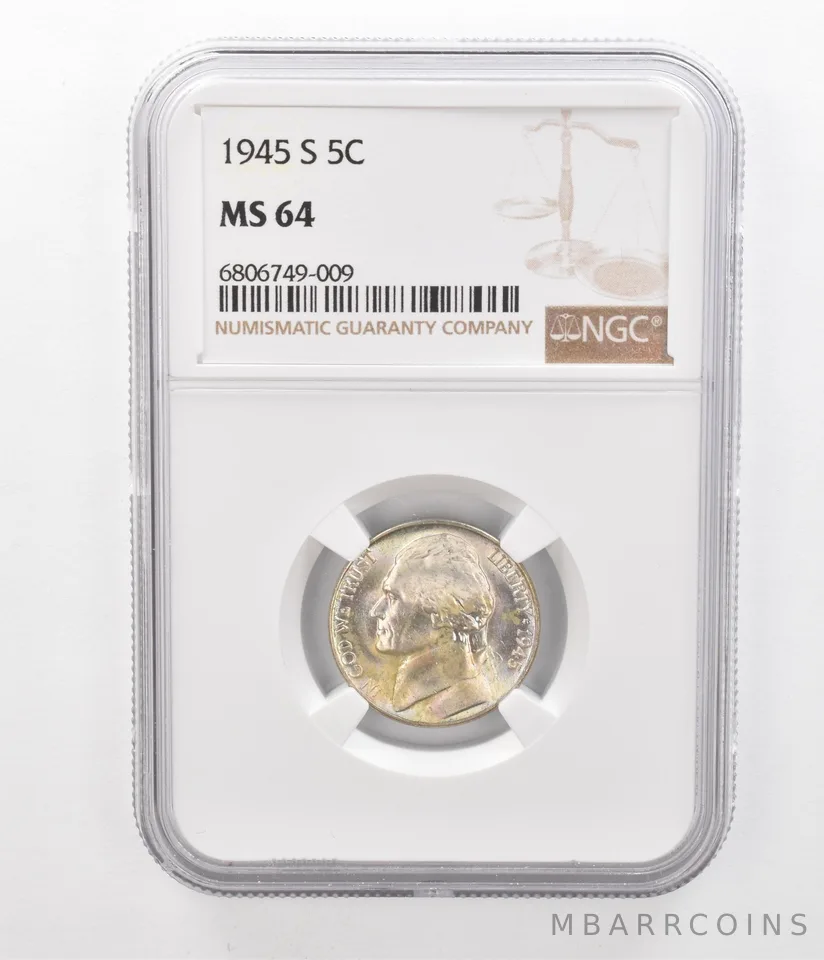 1945-S Jefferson Nickel MS64 NGC Beautiful Tone *2422