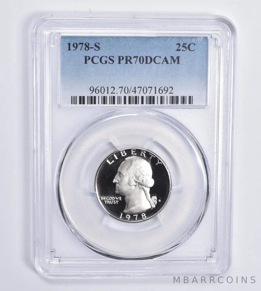 1978-S Washington Quarter 25c PR70 DCAM PCGS Blue Lbl