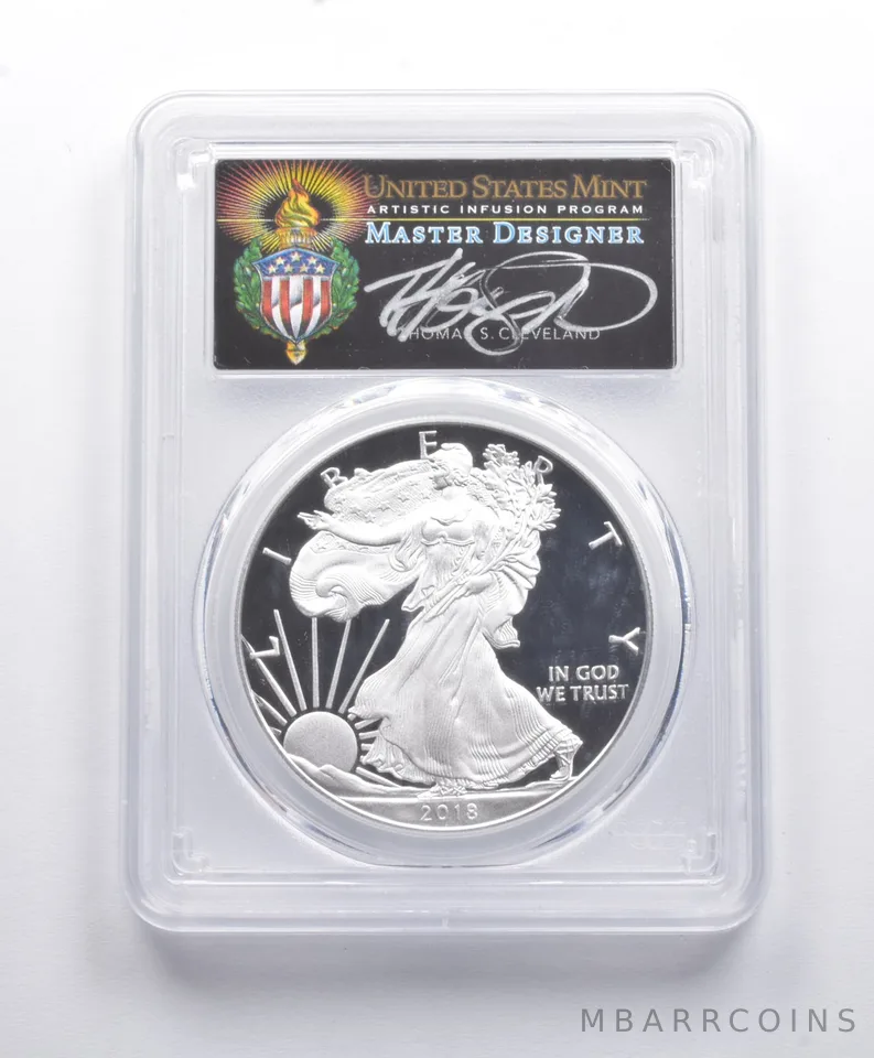 PR70DCAM 2018-W American Silver Eagle FDOI Denver Signed Cleveland PCGS a8820