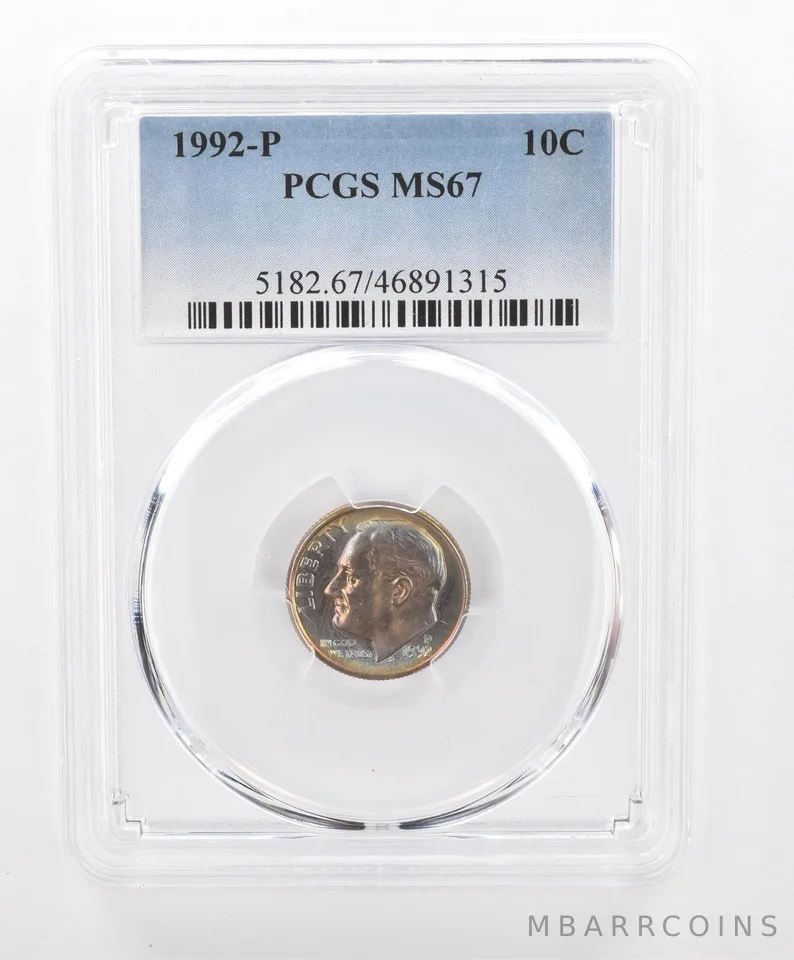 1992-P Roosevelt Dime MS67 PCGS Beautiful Tone *2781