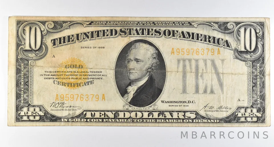 1928 $10 Gold Certificate Yellow Seal *8259
