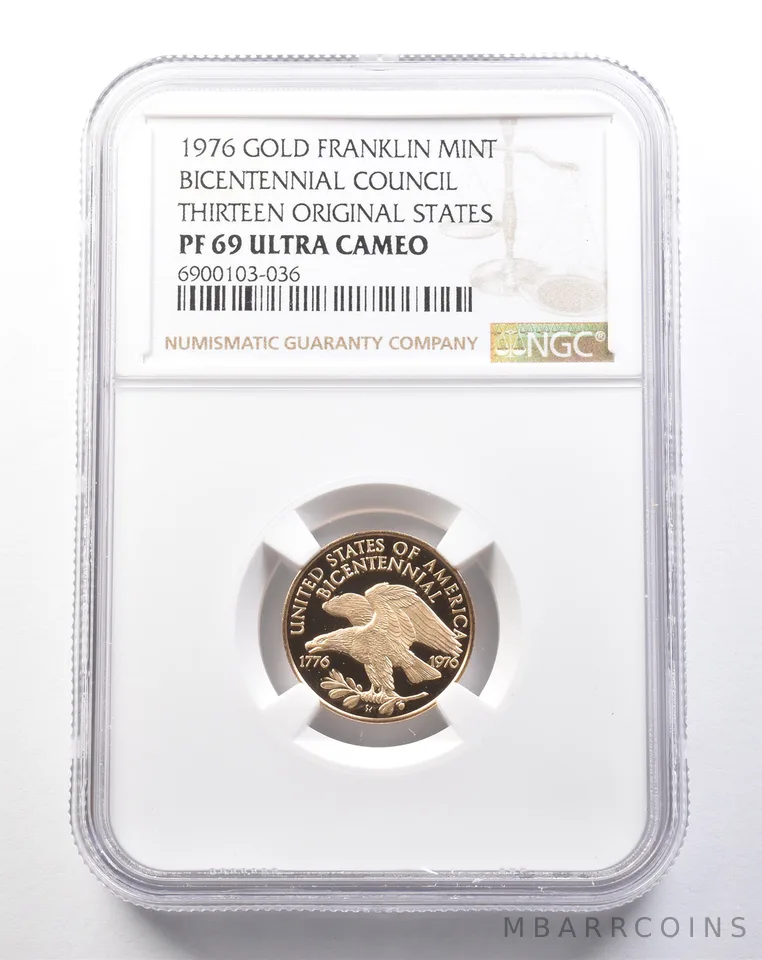1976 Gold Franklin Mint Bicentennial Council 13 Orig. States PF69 UCAM NGC *5371