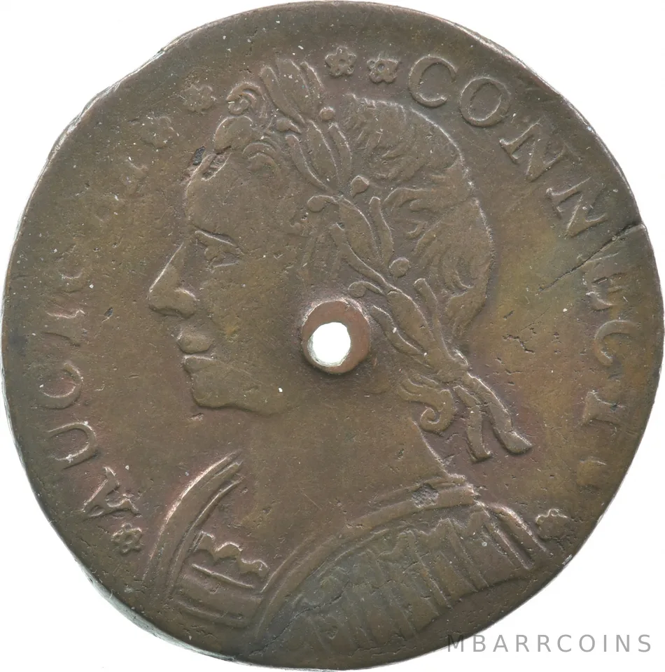 1787 Connecticut Post-Colonial Issue Bust Facing Left Holed *9516