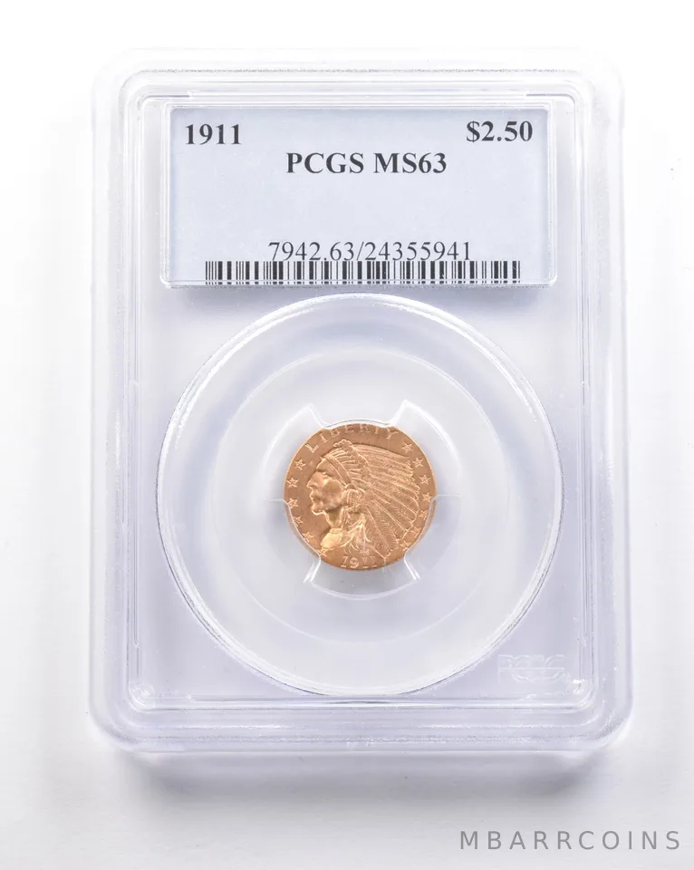1911 $2.50 Indian Head Gold Quarter Eagle MS63 PCGS *5308