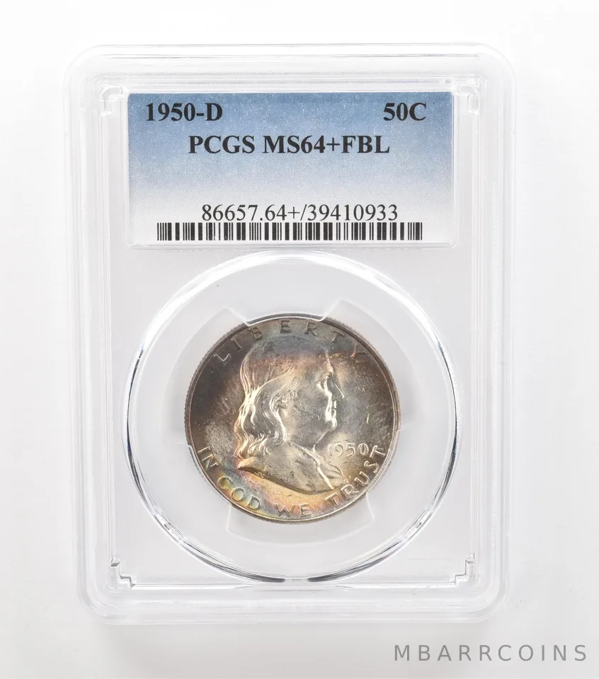 1950-D Franklin Half Dollar MS64+ FBL PCGS Beautiful Tone *3634