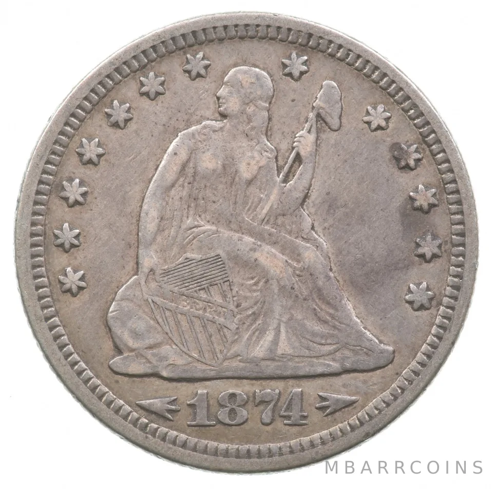 1874 Seated Liberty Quarter Arrows *8878