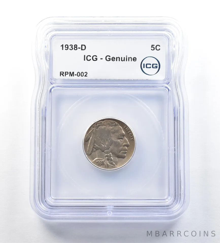 1938-D Indian Head Buffalo Nickel RPM-002 Genuine ICG *0666