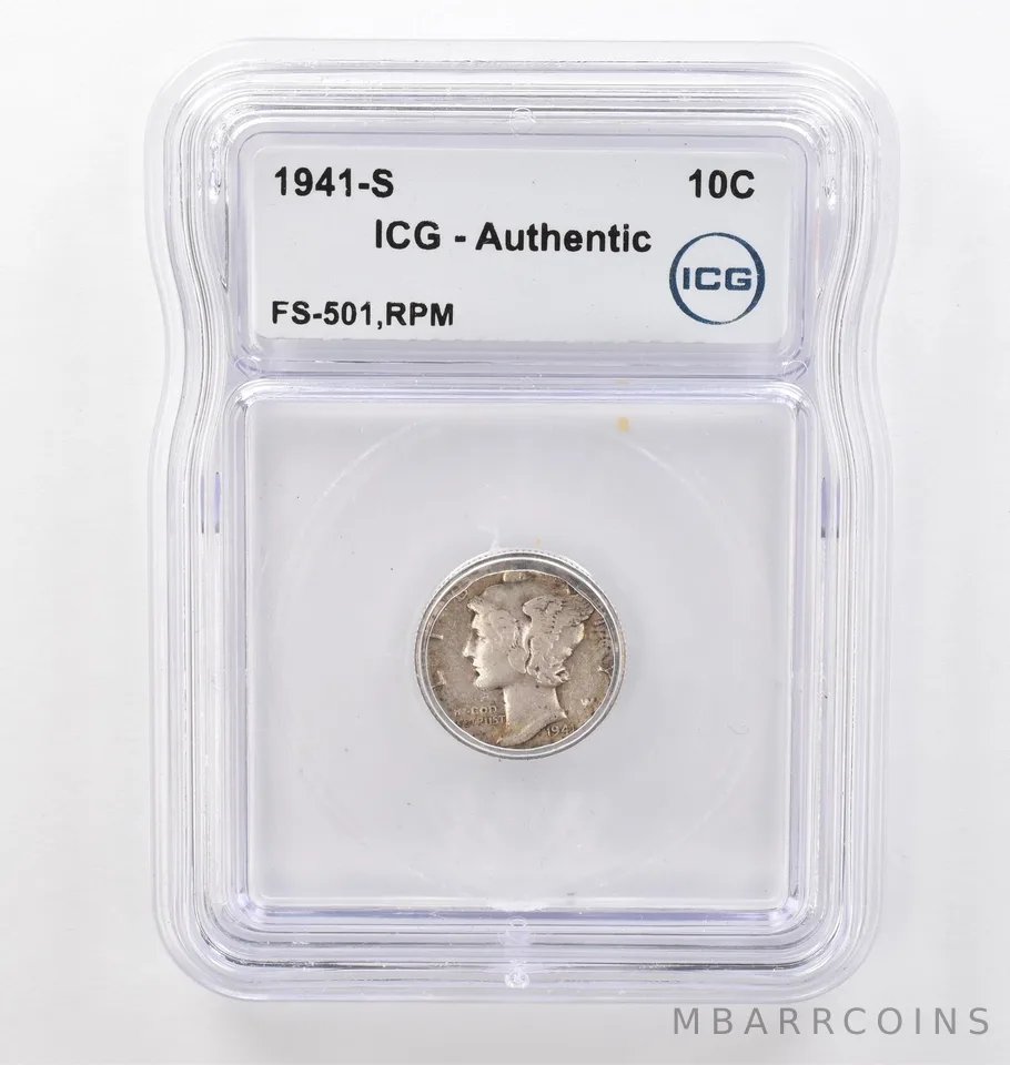 1941-S Mercury Dime FS-501 RPM Authentic ICG Beautiful Tone *6180
