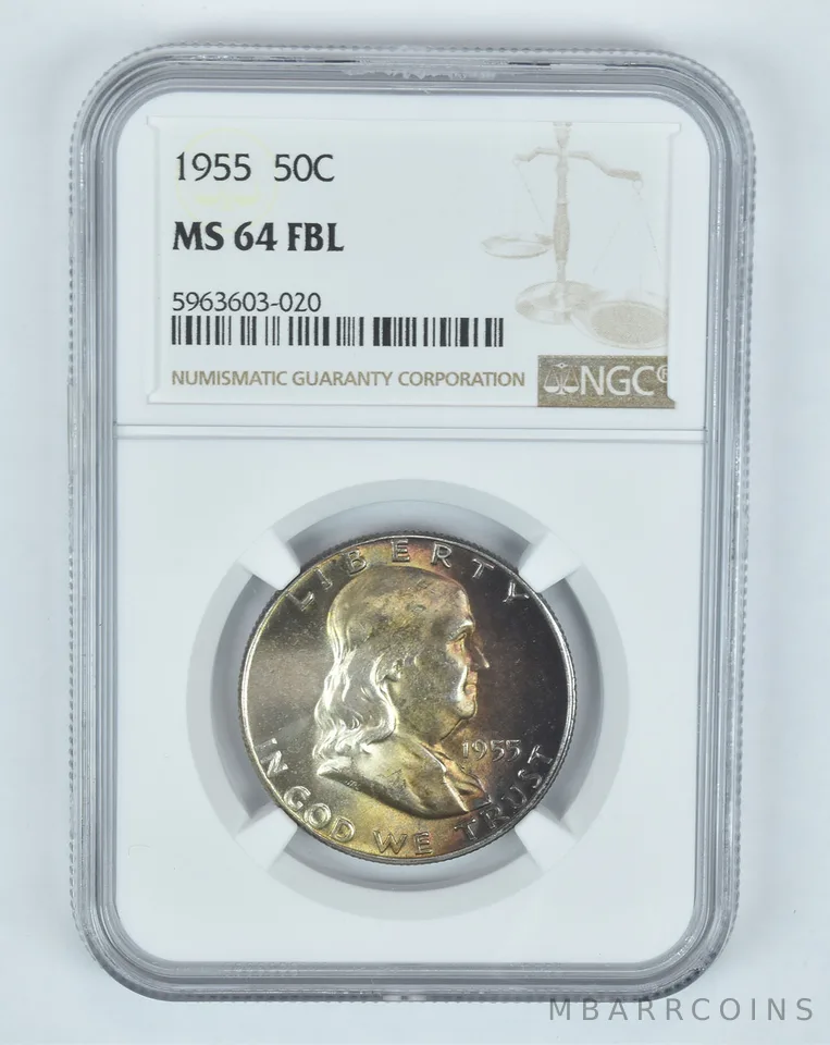 MS64 FBL 1955 Franklin Half Dollar - Graded NGC AMAZING Tone a8761