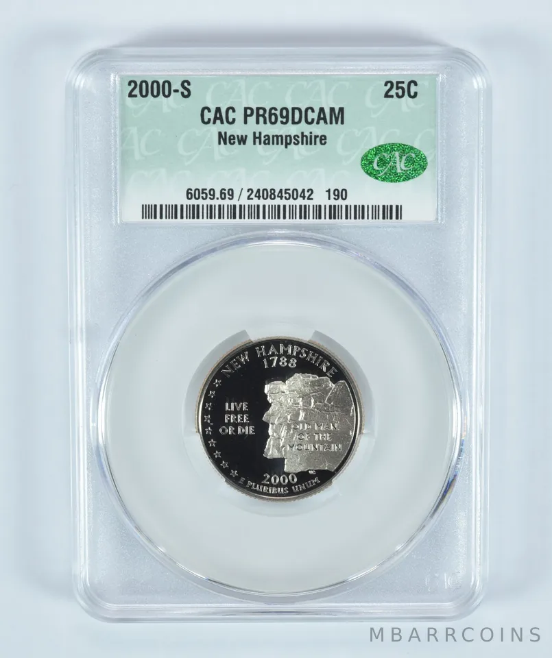 2000-S Washington State Quarter New Hampshire PR69 DCAM CAC CACg