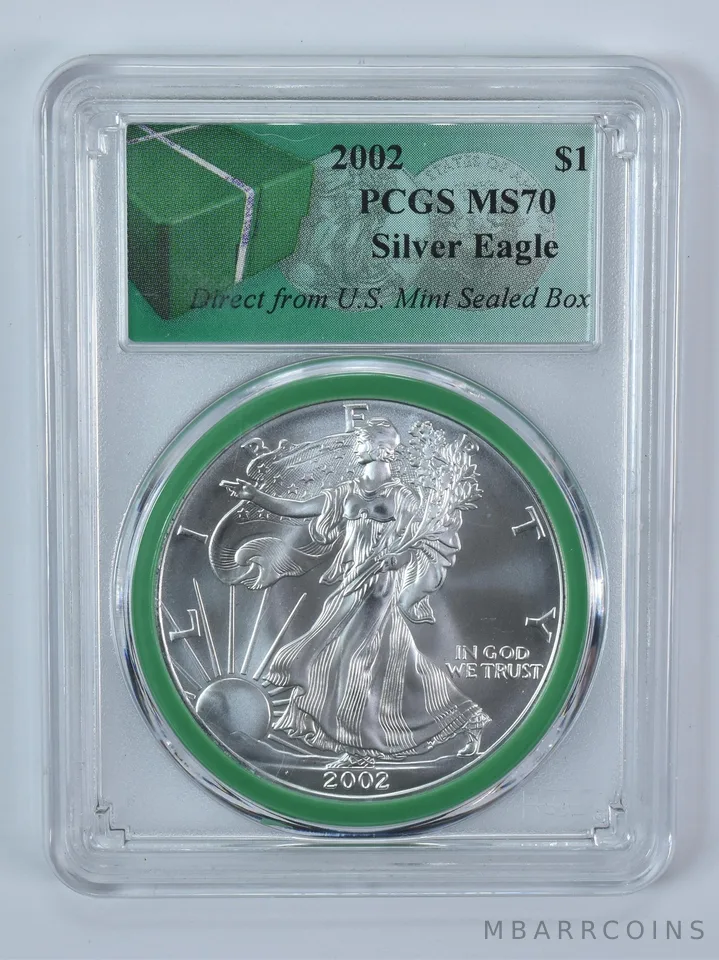 2002 American Silver Eagle From US Mint Sealed Box MS70 PCGS *9807