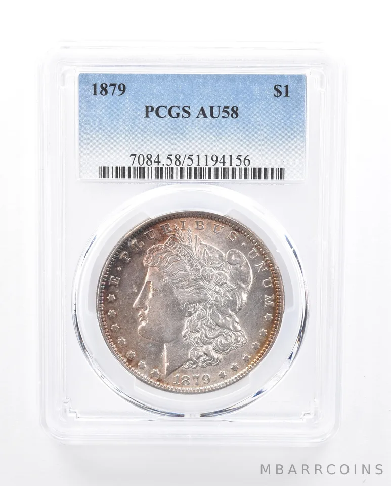 1879 Morgan Silver Dollar AU58 PCGS Peripheral Tone a5338