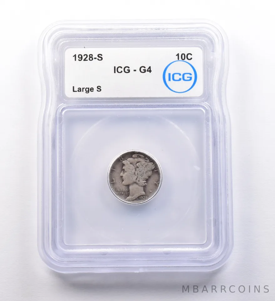 1928-S Mercury Dime Large S G4 ICG a9719