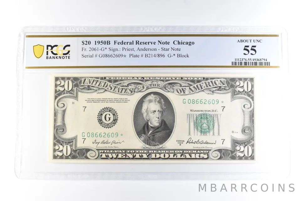 1950 B $20 Chicago IL FRN Fr#2061-G Star Note About Unc 55 PCGS *6077