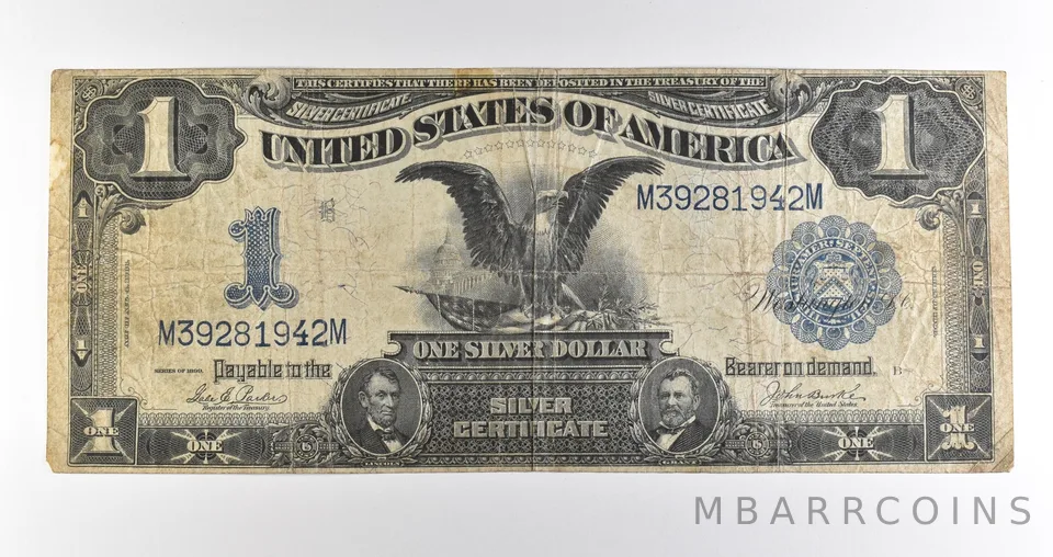 1899 $1 Silver Certificate Black Eagle Blue Seal Large Note *4507