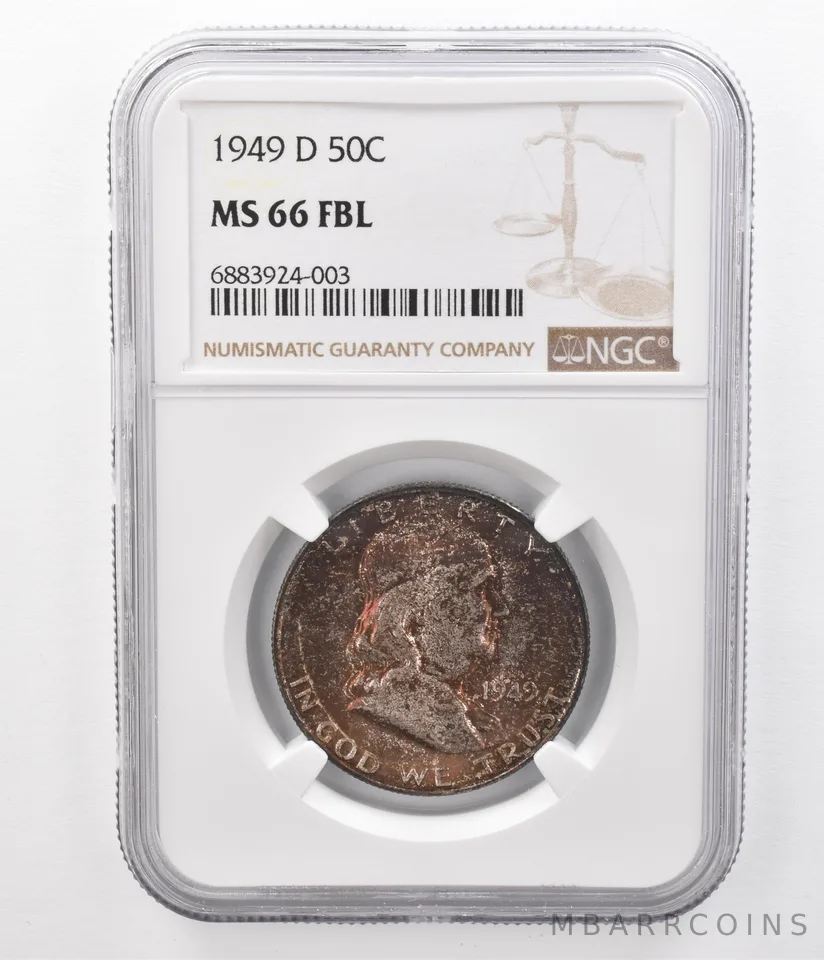 1949-D Franklin Half Dollar MS66 FBL NGC Beautifully Toned Insane Color *9493