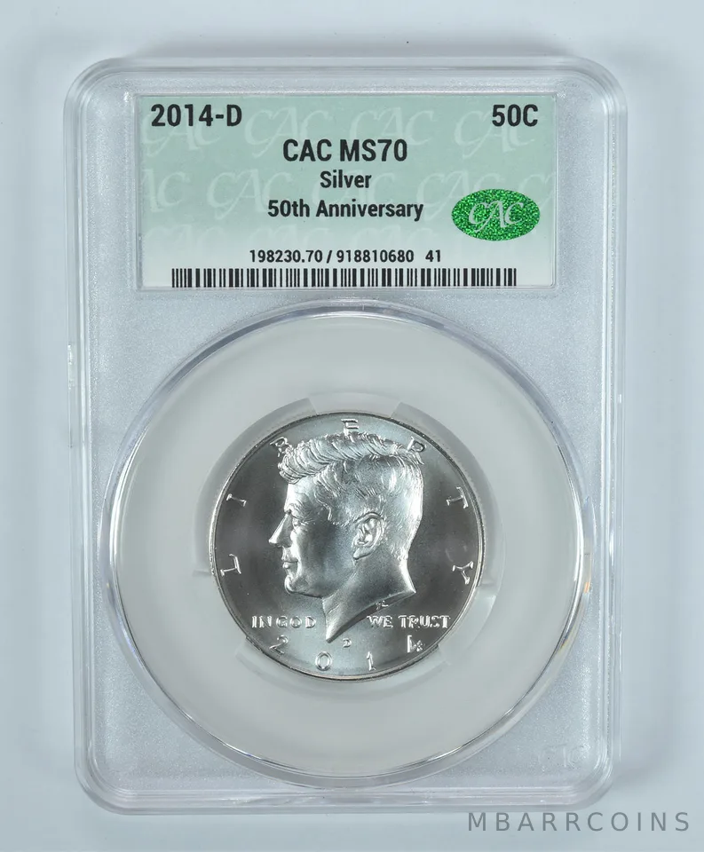 2014-D Kennedy Half Dollar Silver 50th Anniversary MS70 CAC CACg