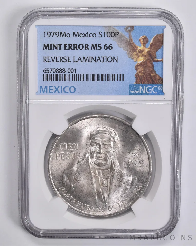Mint Error MS66 1979 Mo Mexico Silver 100 Pesos REV Lamination NGC *5636