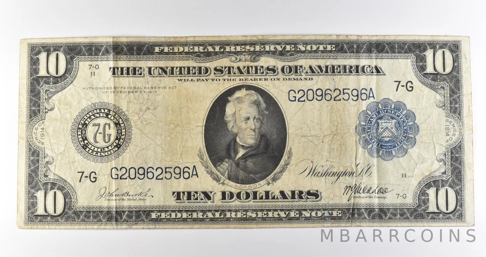 1914 $10 Chicago IL FRN Large Note Blue Seal *3636