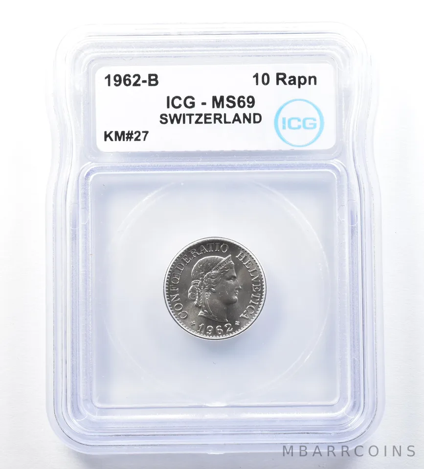 1962 B Switzerland 10 Rappen KM#27 MS69 ICG *8906