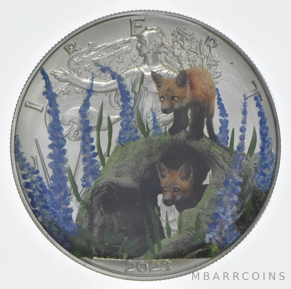 Random Date American Silver Eagle Colorized Foxes