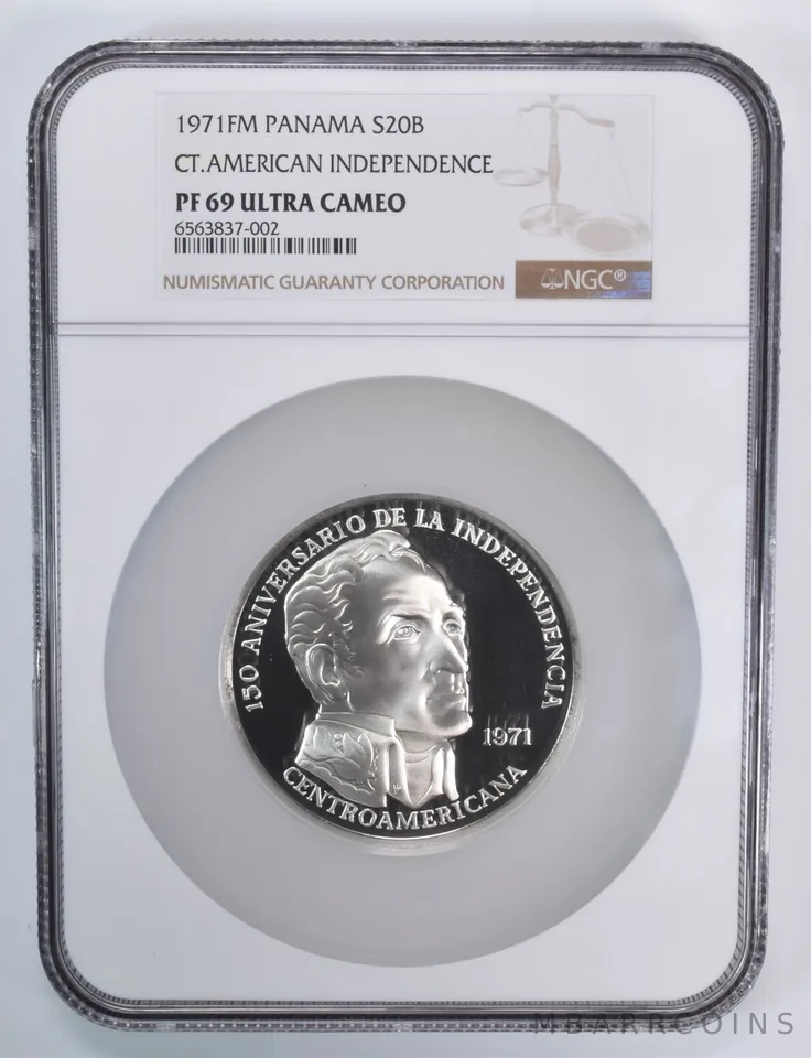1971 FM Panama 20 Balboas CT.American Independence Silver PF69 UCam NGC