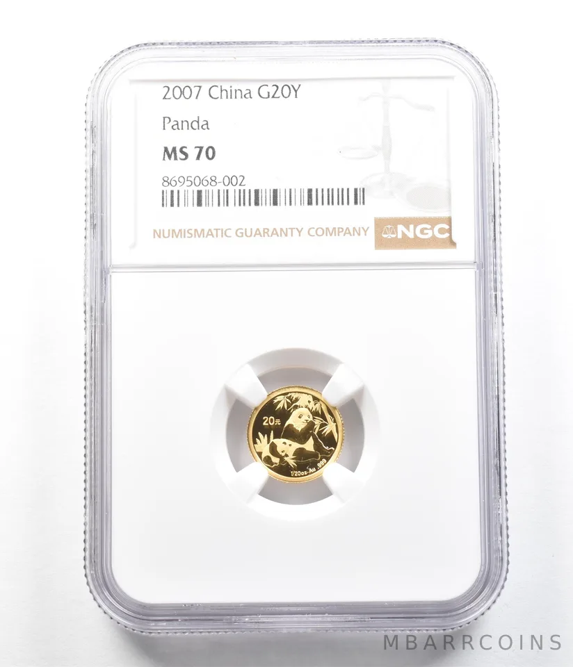 2007 China 20 Yuan Gold Panda 1/20 Oz Gold MS70 NGC *5127