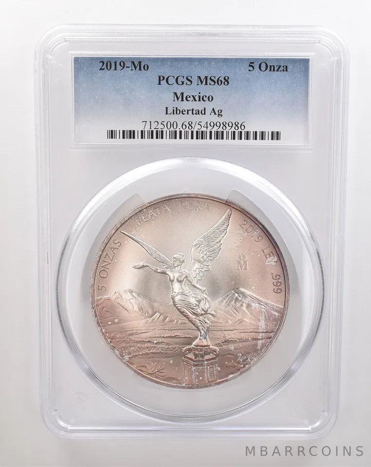 2019 Mo Mexico 5 Onza Silver Libertad MS68 PCGS Beautiful Tone *4344