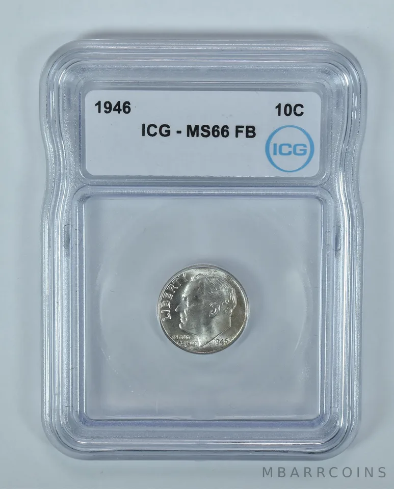 1946 Roosevelt Dime MS66 FB ICG